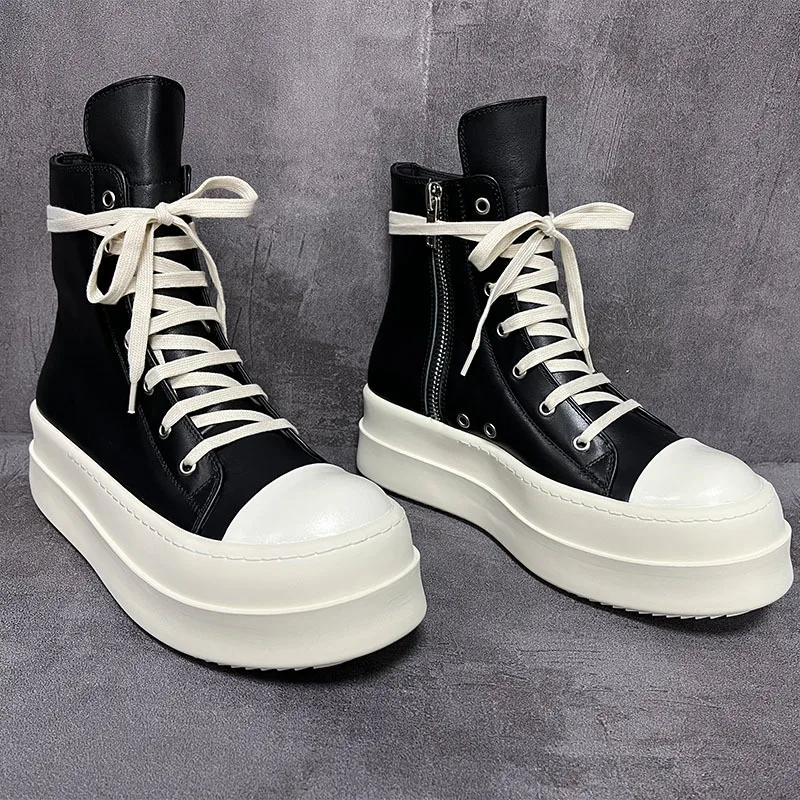 High Top Unisex Leather Sneaker Motorcycle Boots: Jumbo Lace-Up Zip Luxury - true deals club