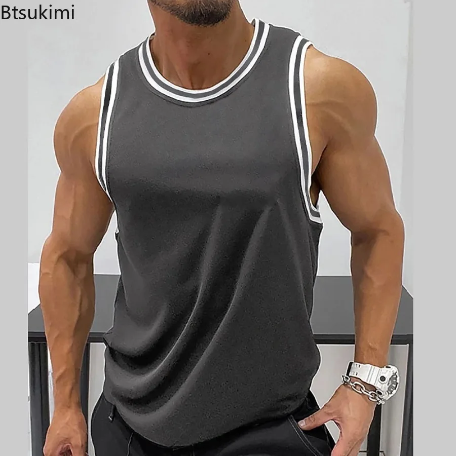 T-shirt fitness girocollo senza maniche da uomo nuove estive T-shirt da allenamento casual all'aperto Canotte sportive da palestra quotidiane per uomo