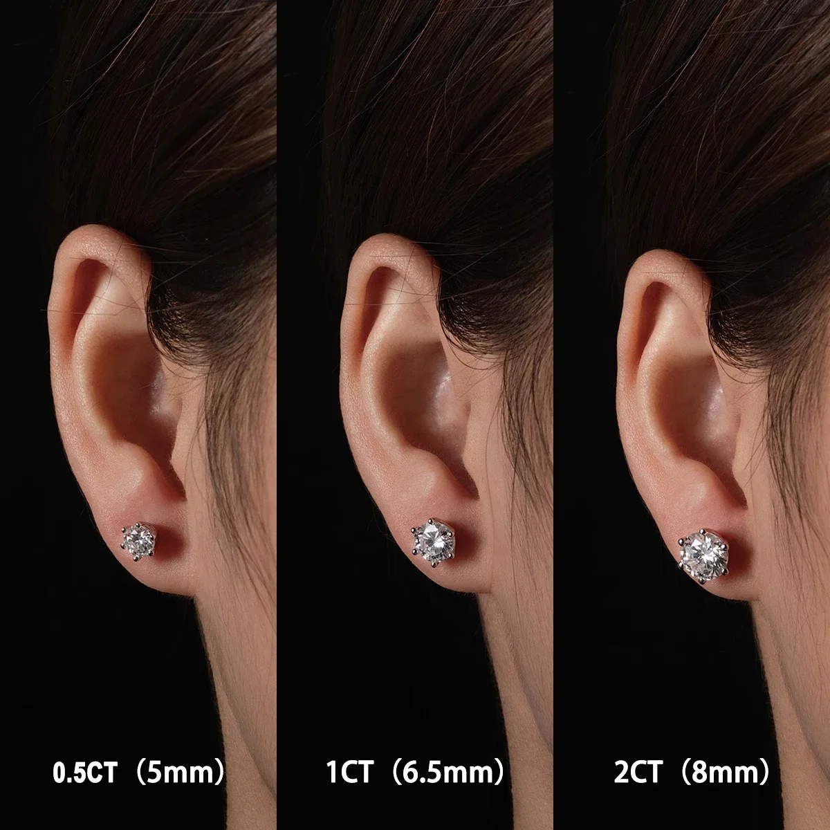 モアッサナイトスタッドピアス 0.5ct-3ct Dカラー VVS1クラリティ ラウンドブリリアントカット 人工ダイヤモンド モアッ