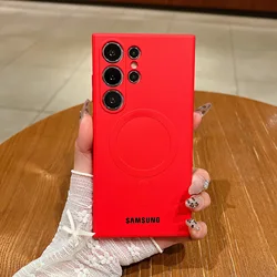 Enhanced Magnetic Silicone Case with Lens Protection - Soft Cover - Samsung Galaxy S21 FE (Red)
