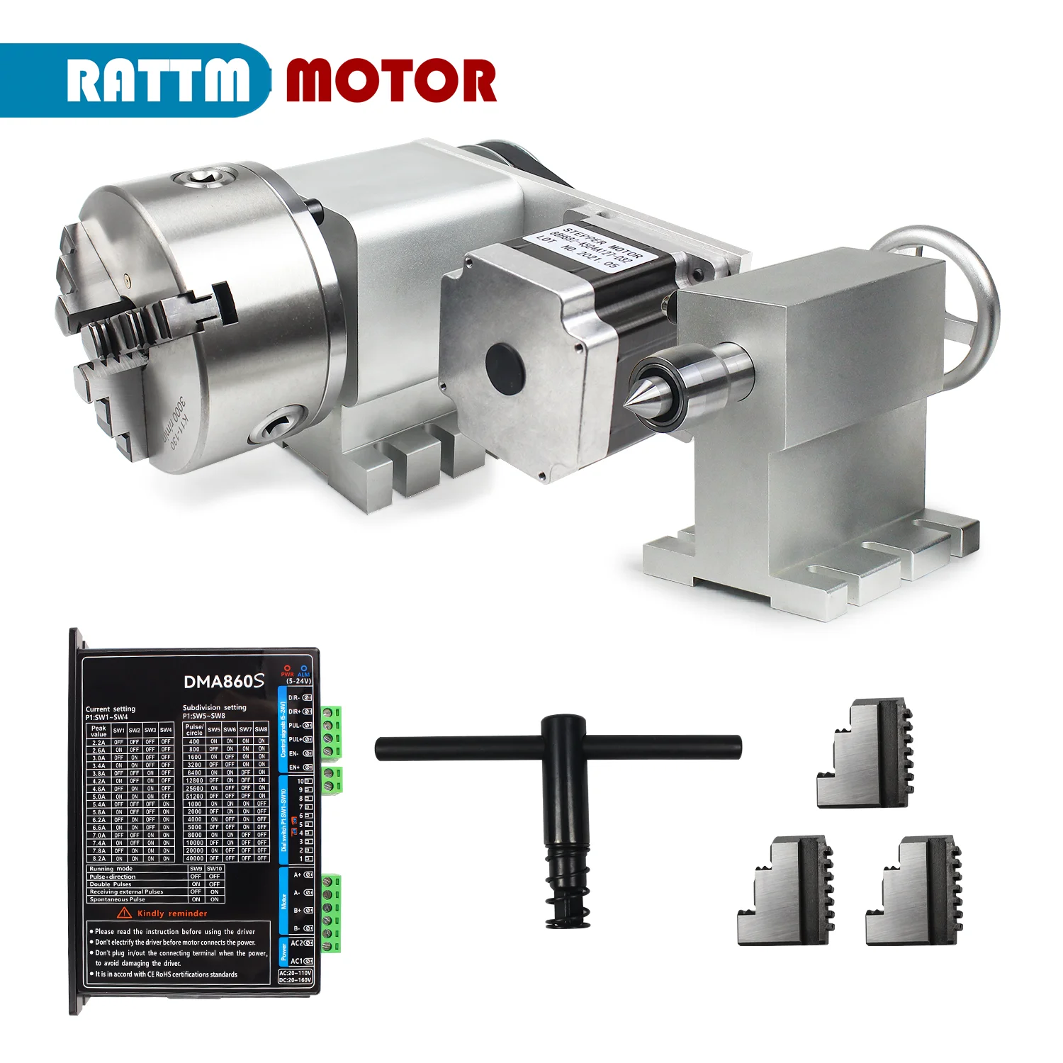 

Nema34 Stepper Motor Fourth 4th Axis 4:1 CNC Router Rotational Axis Engraving Machine 3/4jaw K11 K12 130mm Chuck