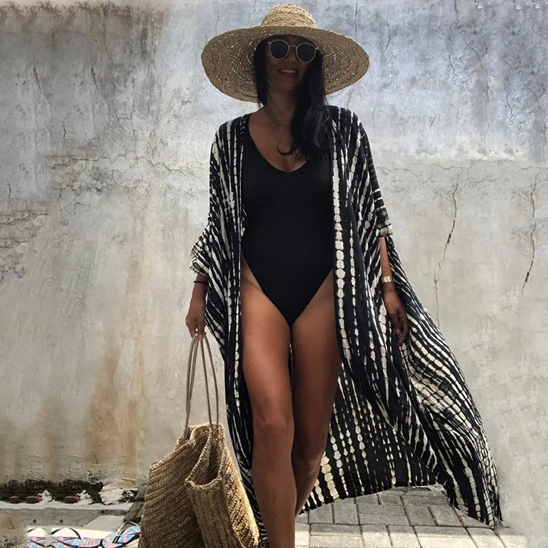 Beach Cover Ups For Swimwear Women Black Tie Dye Kimono Swimsuit Cape Summer Dress Beachwear Outfit Oversized Loose swimsuit cover up