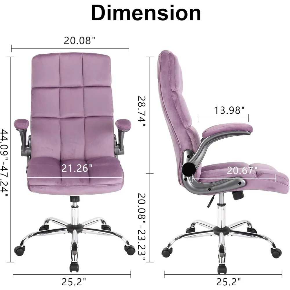 Velvet Executive Office Chairs with Flip up Armrests, Comfy Fabric Home Office Desk Chair with Wheels, Height Adjustable 360° 2