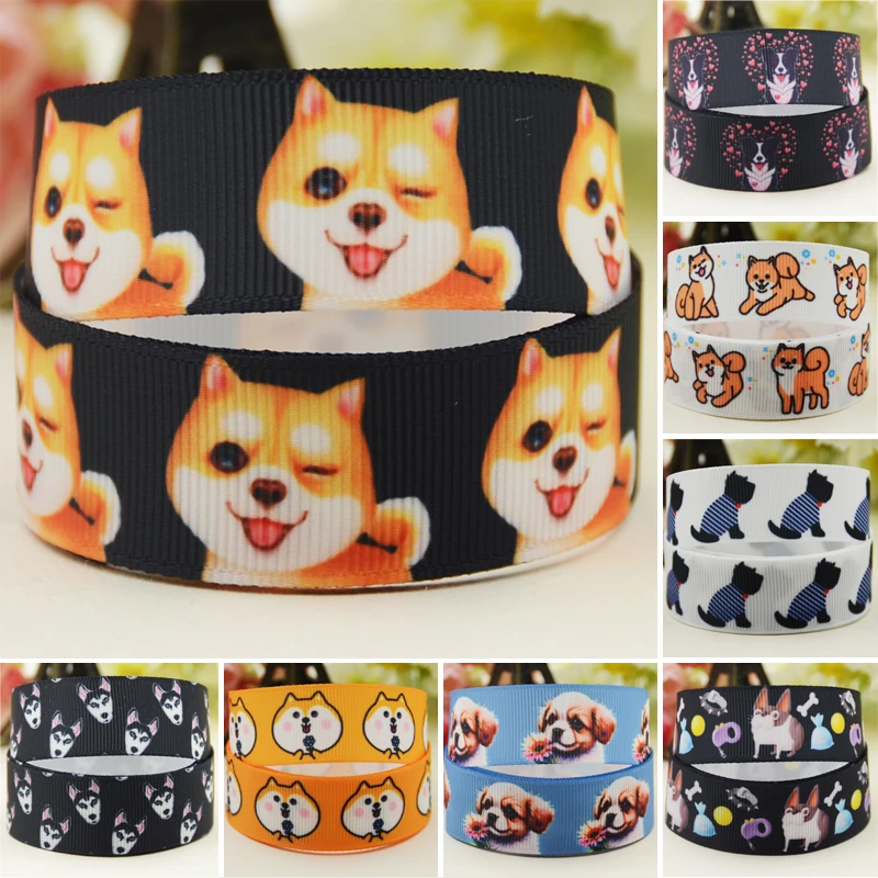 

22mm 25mm 38mm 75mm dog pattern cartoon printed Grosgrain Ribbon party decoration 50 Yards satin ribbons