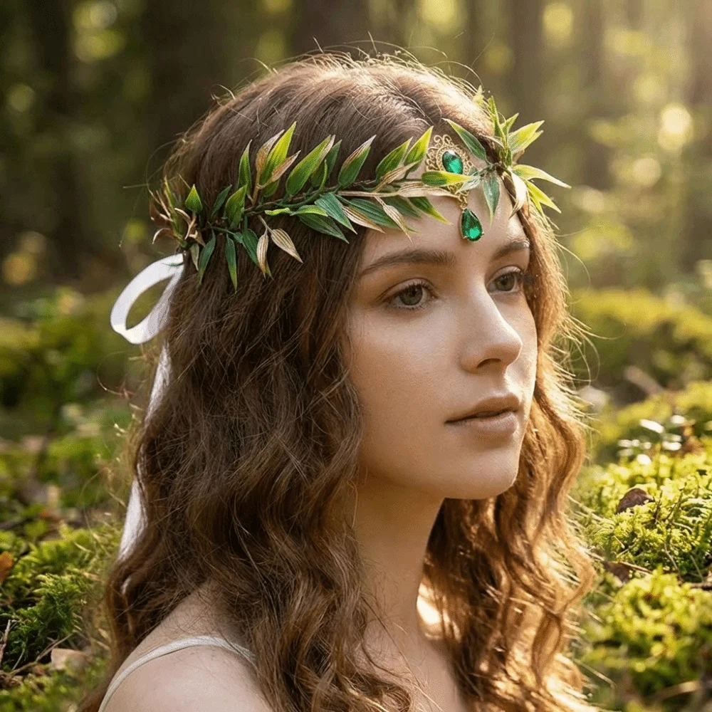 Festival-Elfenkrone mit Strass-Verzierung, Fantasy-Elfen-Tiara mit Simulierten Baumblättern, Diadem, Feenkopfschmuck, Kostüm-Accessoires – Detail 11