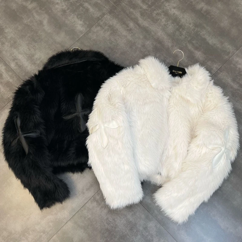 Fur Coat 2023 New Autumn And Winter Women Jacket Lady Parka Black White
