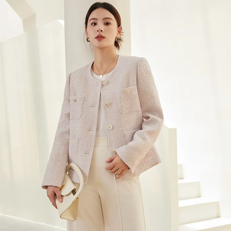 

[Original] High end Small Fragrant Wind Coat for Women's 2023 Early Autumn Texture Fragrant Taro Purple Thick Tweed Temperament