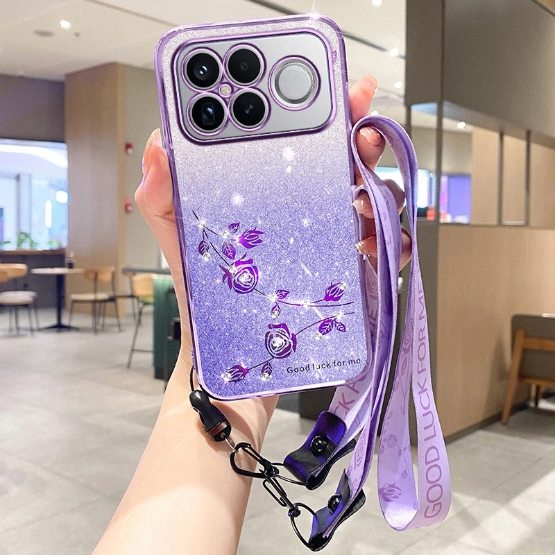 New Fashionable Gradient Preserved Flower Lanyard Anti-Drop Phone Case Cover