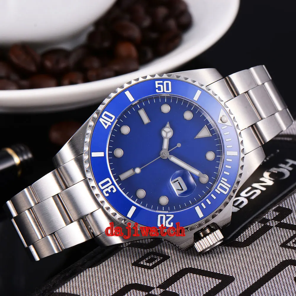 

DEBERT 43mm Sterile Blue Dial Sapphire Glass Stainless Steel Case Date Ceramic Bezel Automatic Mechanical Luminous Watch