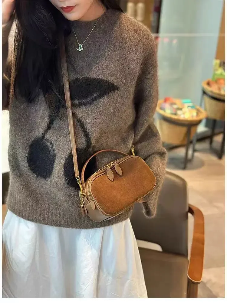 Women's Genuine Suede Cowhide Leather Shoulder Bag - Back view