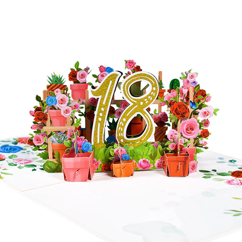 Pink Flower Pop Up Anniversary Card 1st 18 30 40 50 60 Number Figure 3D Greeting Cards for 30th 18th 1st Birthday Wedding