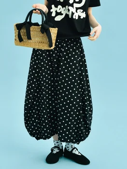 2025 imakokoni Summer New Artistico Pantaloni a gamba piegata in cotone sciolto da donna in bianco e nero 255065 1