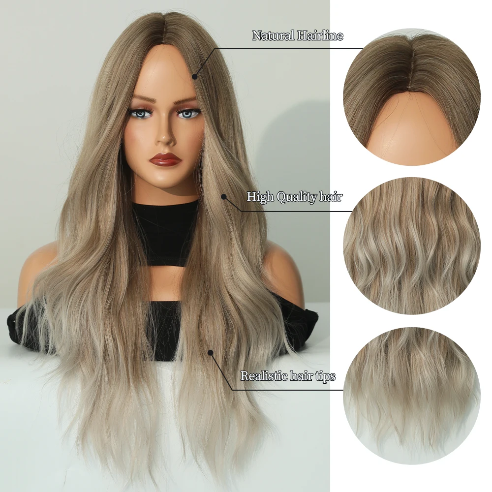 Long Wavy Blonde Wig for Women Synthetic Curly Wigs Mid Parting Cosplay Party Daily Use Wig Heat Resistant Female Fake Hair