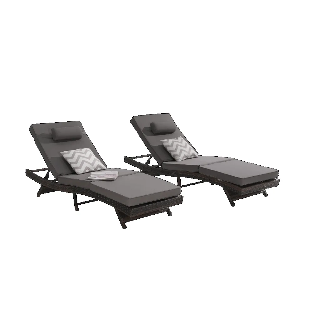 Outdoor Wicker Long Reclining Chair Set of 2 ,Chairs Recliner Up To 150° Beach Poolside Garden, Wicker Reclining Lounge Chair 2