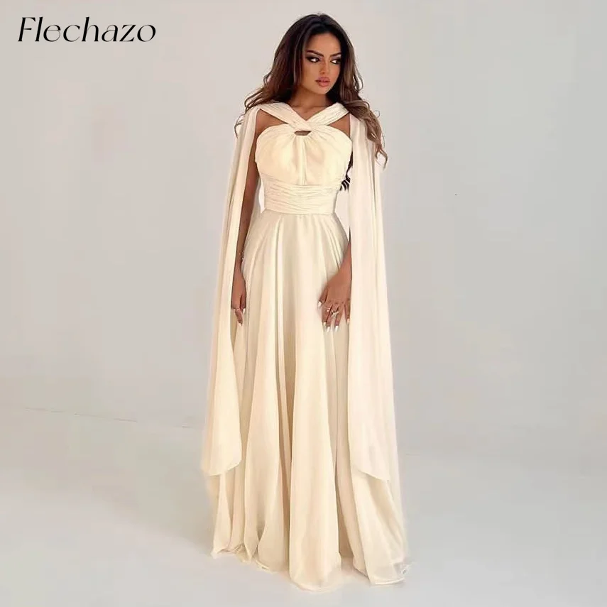 

Flechazo Evening Dresses Sleeveless Long Cape Floor-Length A Line Formal Party Dress For Women Saudi Arabia 2024 فساتين سهرة