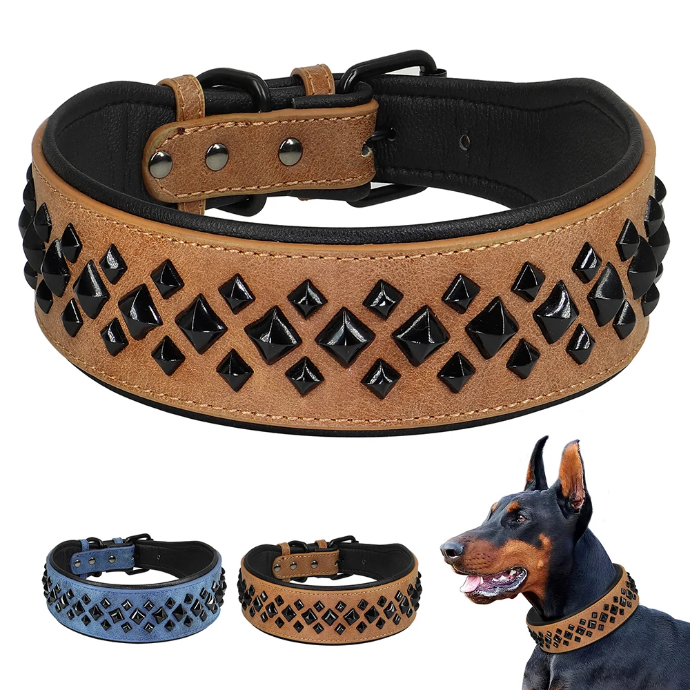 Collier de chien clouté à pointes, colliers de chien en cuir luxueux, collier réglable pour