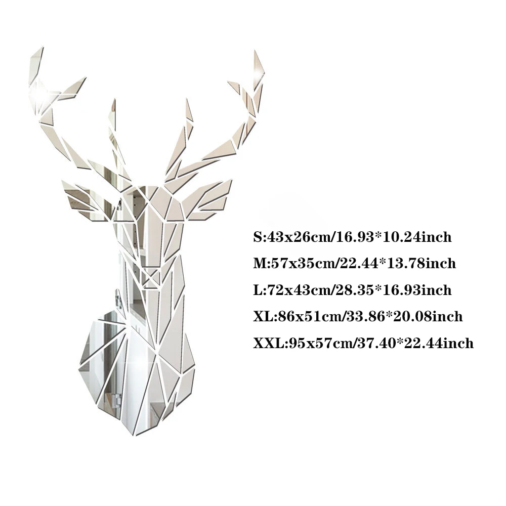 Mirror Wall Sticker 3D Deer Head Mirror Wall Sticker DIY Multiple Sizes Acrylic Mirror Stickers Mural Living Room Bedroom Kids Home Decoration