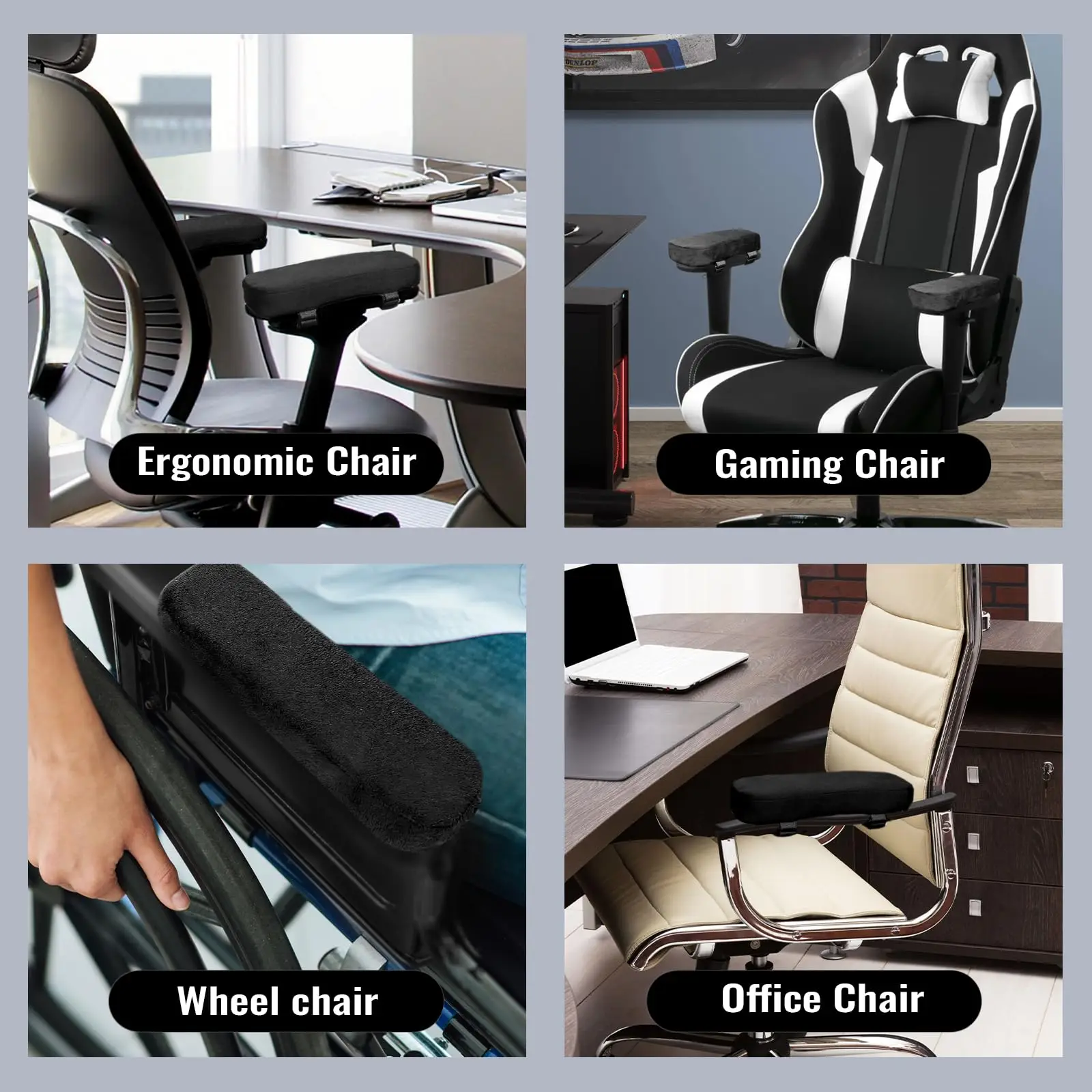 2 Pcs Office Chair Arm Pads,Soft PU Sponge Arm Rest for Desk Chair Gaming Chair,Arm Rest Cover Elbow Support,Removable Cleaning 5