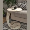 C Shaped End Table for Couch Small Places, Faux Marble White Space Saver Round Side Table for Sofa and Bedside with Wheels 3