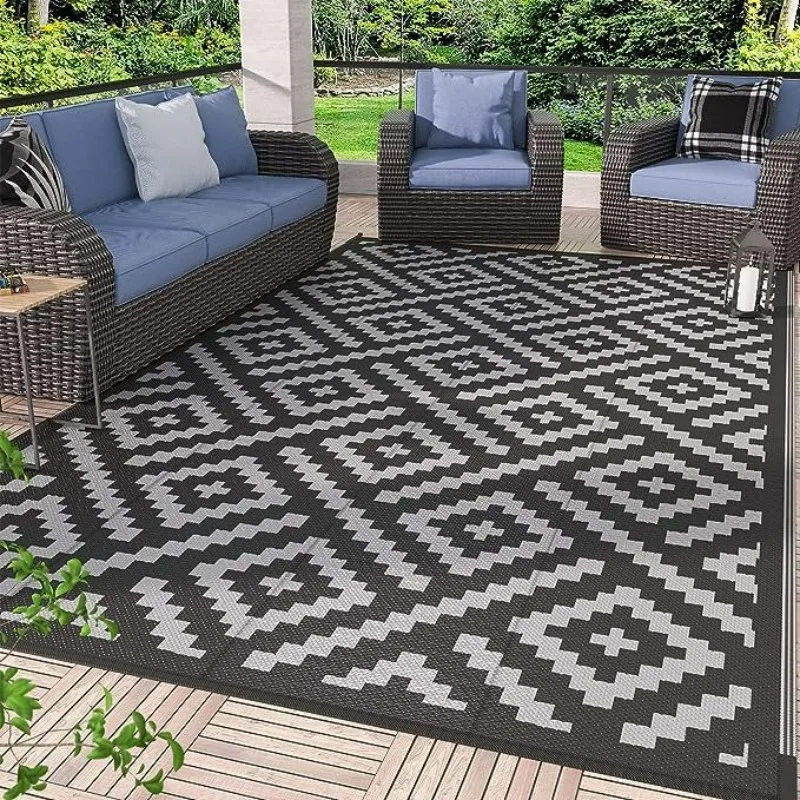 Retro Plaid Pattern Outdoor Carpet Geometrice Home Living Room Balcony Mat Large Size Camping Picnic Decorative Rugs Washable floor mat decorative carpet