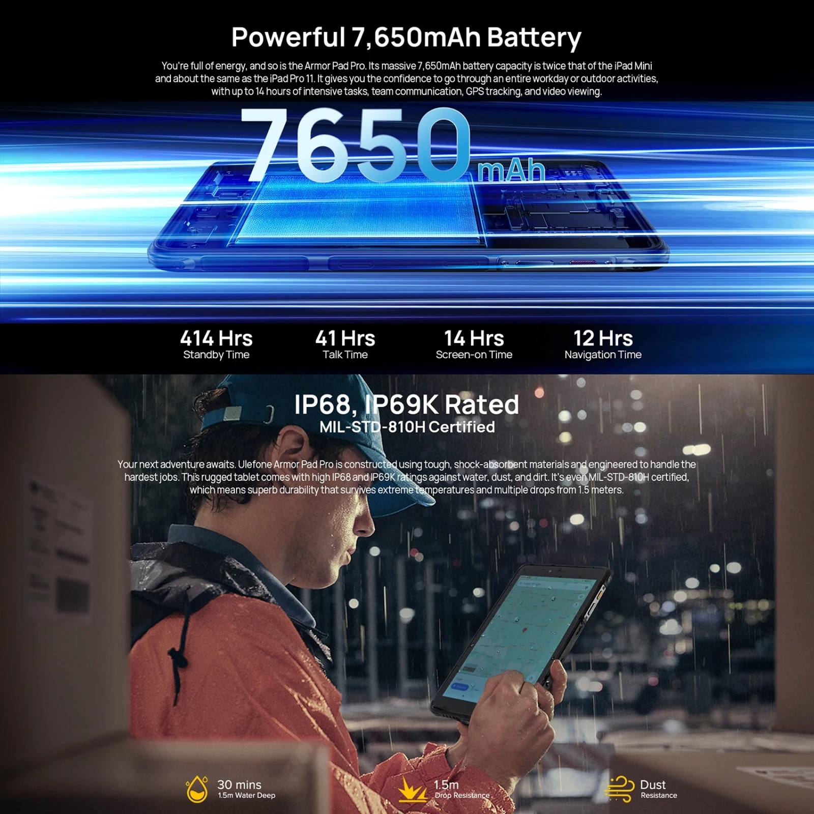 Ulefone Armor Pad Pro Rugged Tablet 4G 10.36 inch Android 13 MediaTek MT8788 16GB RAM（8+8GB virtual RAM) 128GB ROM Tablet