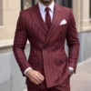 Elegent Burgundy Striped Suits For Men Formal Bussiness Blazer Double Breasted Daily Slim Fit 2 Piece Jacket Pants Costume Homme 1