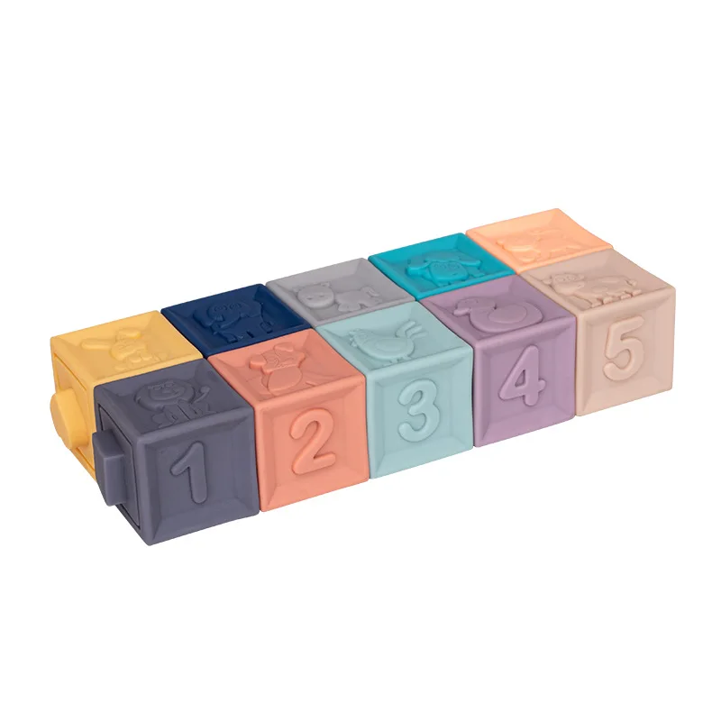 Baby blocks touch toys soft cubes for children montessori bebe kids Toy Building Blocks 3D Massage Rubber Vinyl bath Squeeze Toy 5