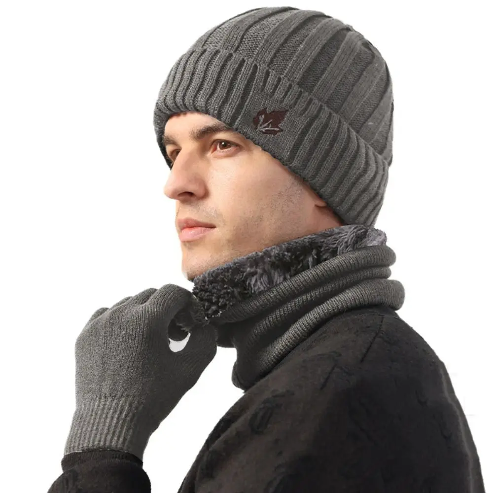 Fashion Winter Knitted Hat Thickned Windproof Hat Scarf Gloves Set Outdoor Keep Warm Neck Warmer Women Men
