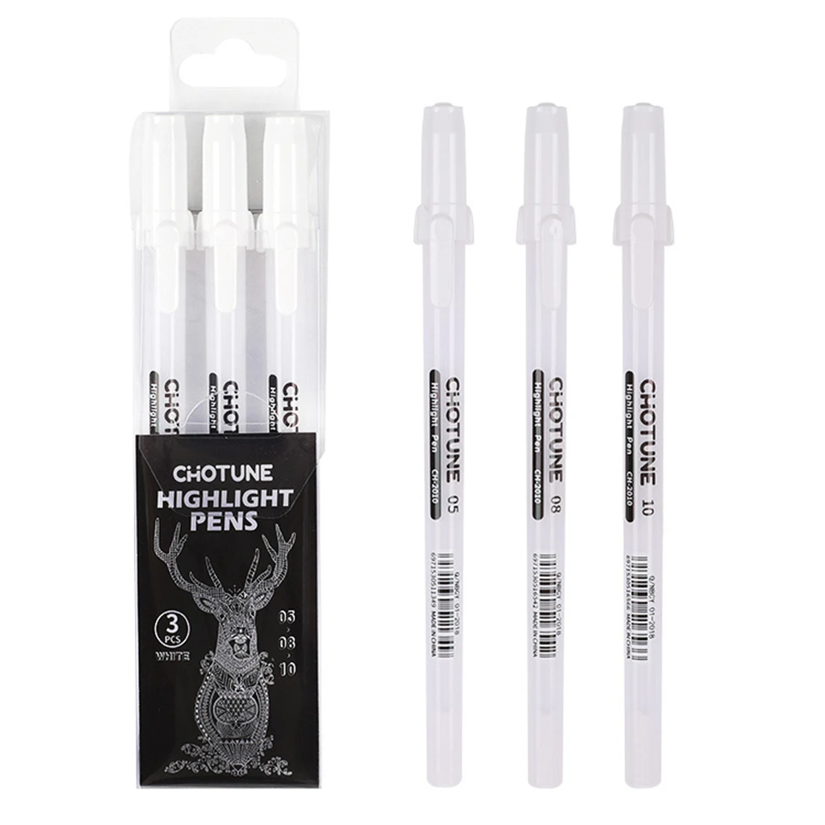 Classic White Ink Gel Pens for Journaling, Art, and Drawing - Assorted Tip Sizes - 3 Pack
