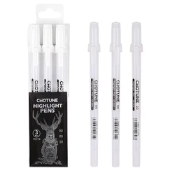 Classic White Ink Gel Pens for Journaling, Art, and Drawing - Assorted Tip Sizes - 3 Pack (3 pcs set)