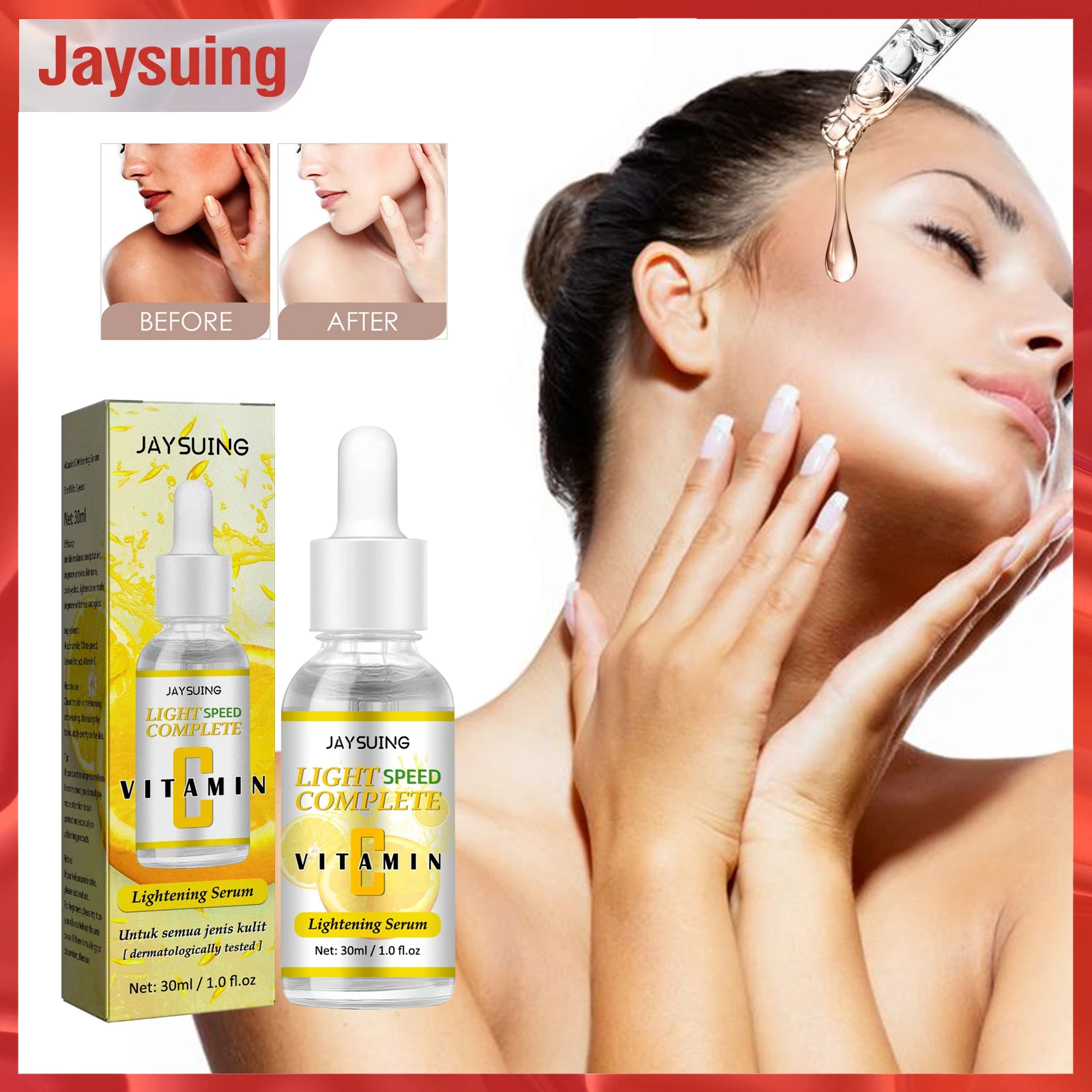 Jaysuing Vitamin C Face Serum Whitening Moisturizing Instant Lighten Spots Dark Circles Eye Bags Freckles VC Facial Essence 30ml сыворотка для лица ферментированная galactomyces pure vitamin c glow serum 30ml