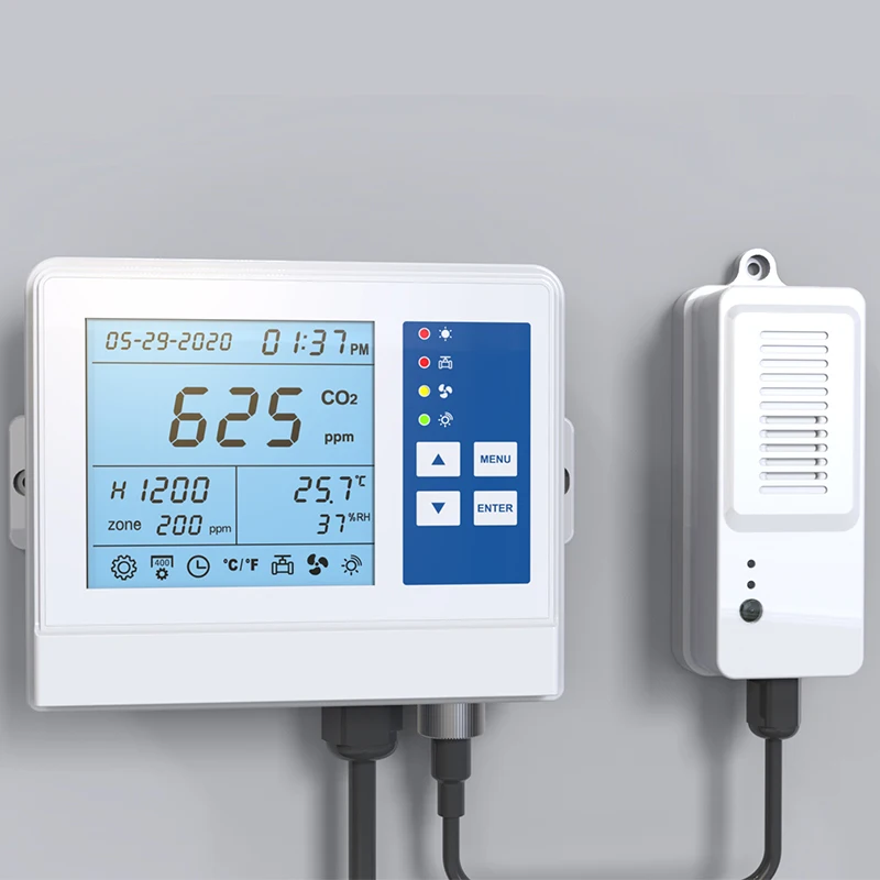 CO2 Controller for greenhouse, Grow Rooms & Tents carbon dioxide monitor and controller with remote CO2 sensor