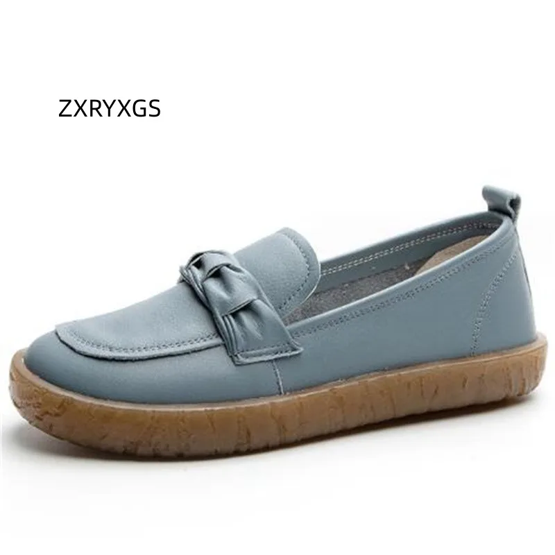 

ZXRYXGS 2024 New Top Layer Cowhide Leather Shoes White Women's Nurse Shoes Breathable Comfortable Soft Sole Flat Shoes Casual