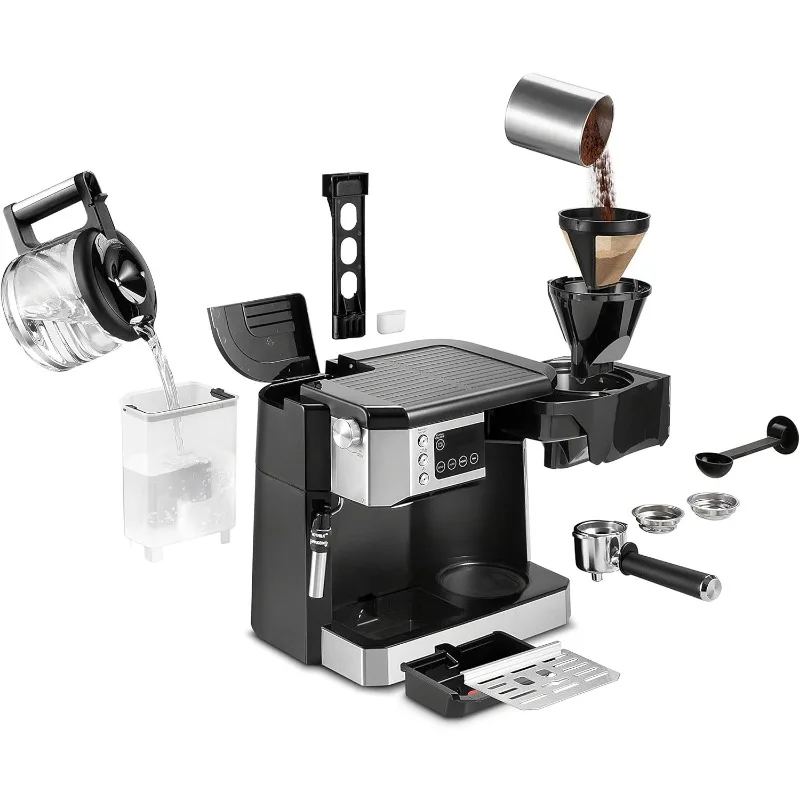 Combination Coffee Maker & Espresso Machine + Advanced Adjustable Milk Frother for Cappuccino & Latte + Glass Coffee Pot 10-Cup 6