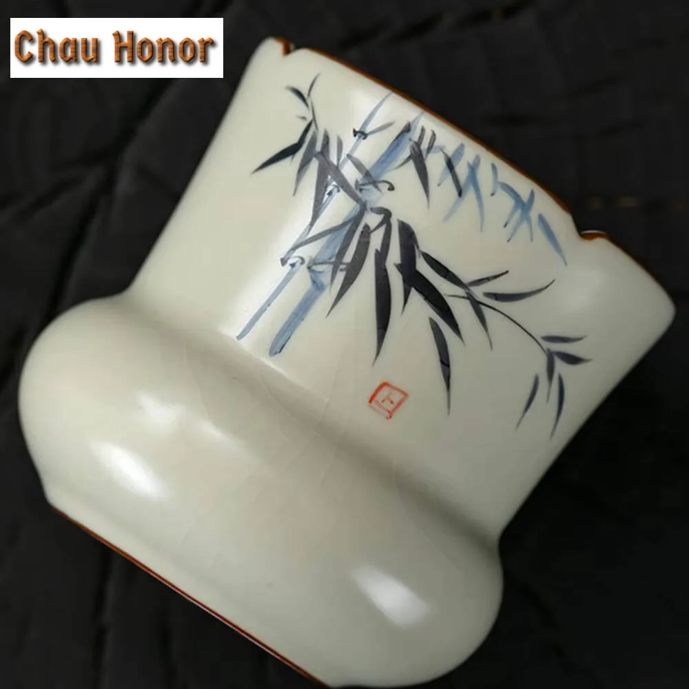 460ml Ancient Hand-painted Bamboo Jianshui Handmade Ru Kiln Tea Wash Writing-brush Washer Household Chaxi Teaware Ornaments