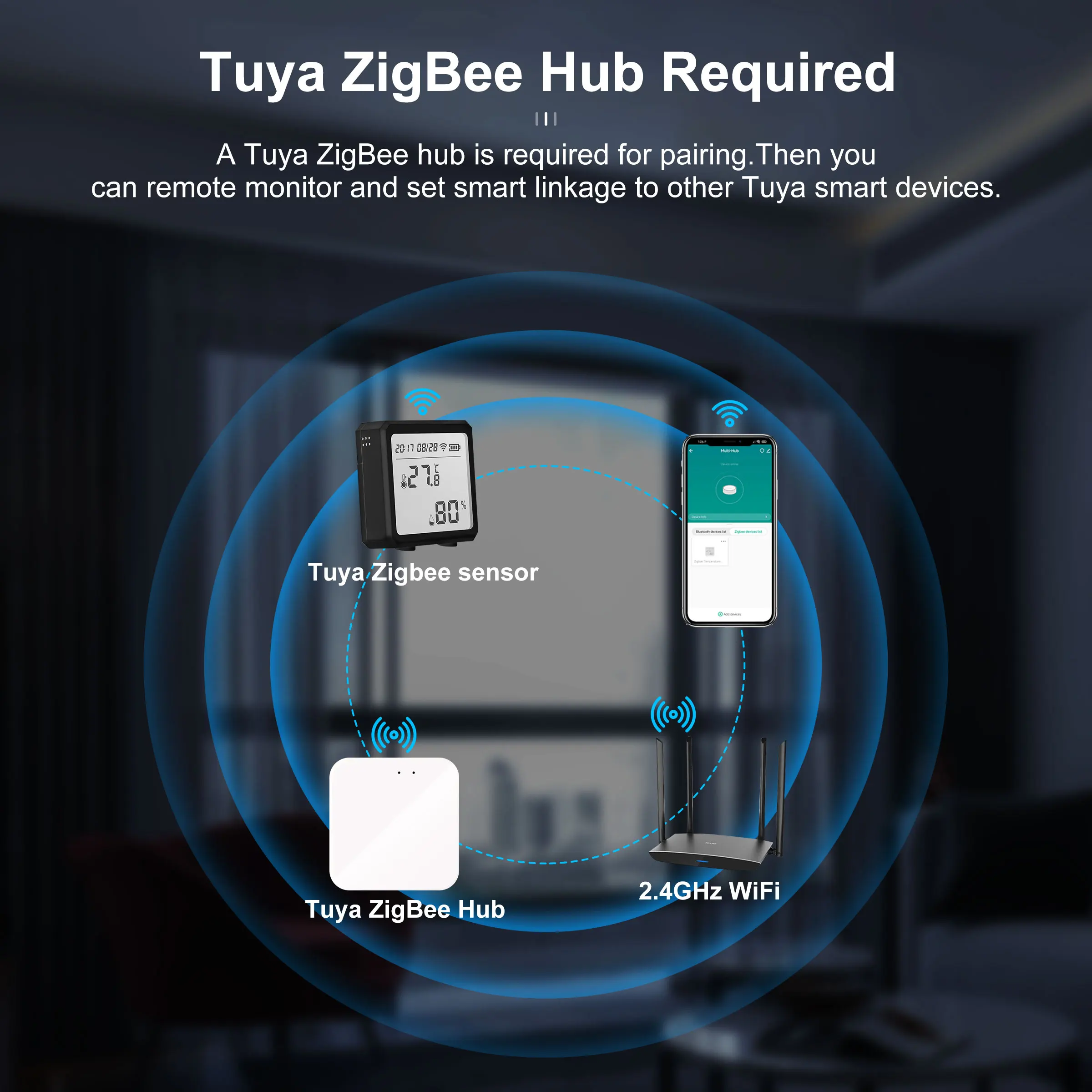 GIRIER Tuya ZigBee 스마트 온도 습도 센서, LCD 화면, 무선 스마트 습도계 온도계, Hey Google Alexa 작동