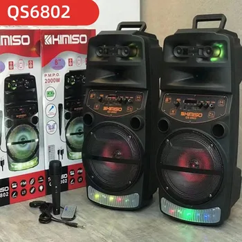 고출력 야외 스피커 LED 트롤리 케이스, 휴대용 FM 라디오 블루투스 스피커, 유선 마이크, 가정용 노래방, 2000W