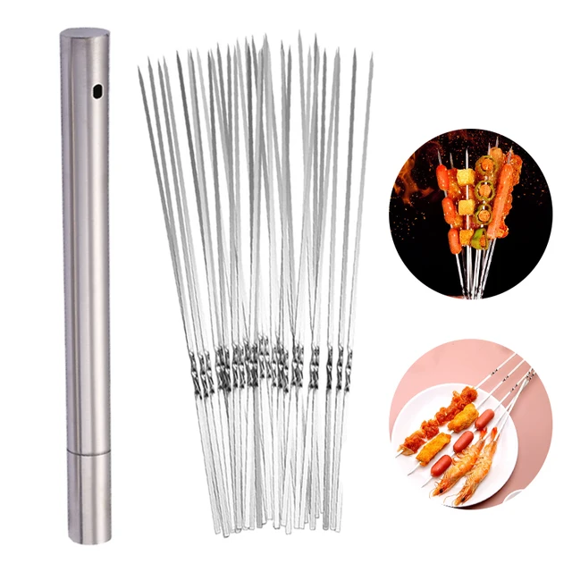 Barbecue Nyárs Tárolócsővel Rozsdamentes Acél Bbq Tűskála Újrafelhasználható Lapos Grillpálcák Kültéri Kemping Piknik Kiegészítők