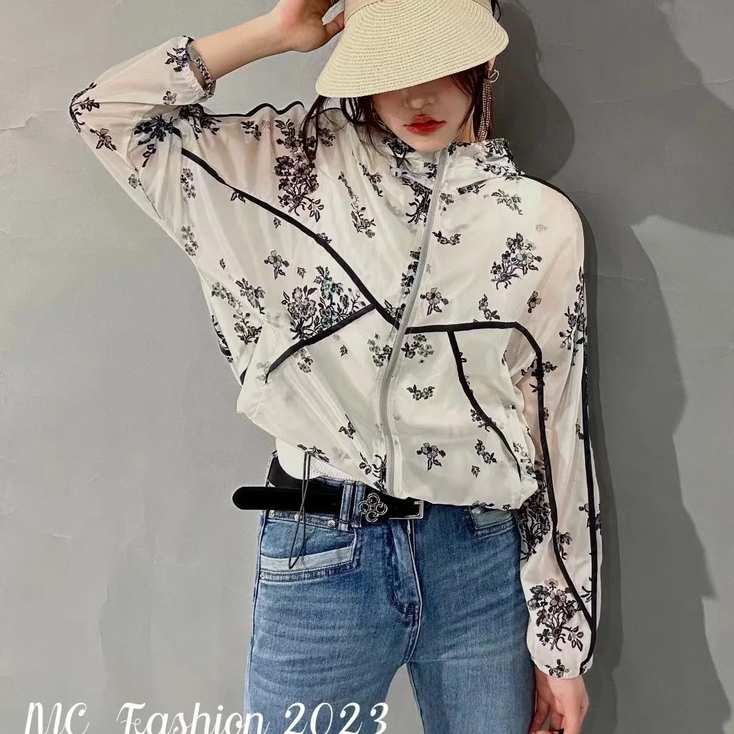 Hooded Jackets Women Sheer Sun-proof Leisure Thin Print Daily Summer All-match Loose Retro Chinese Style Design Ladies Stylish