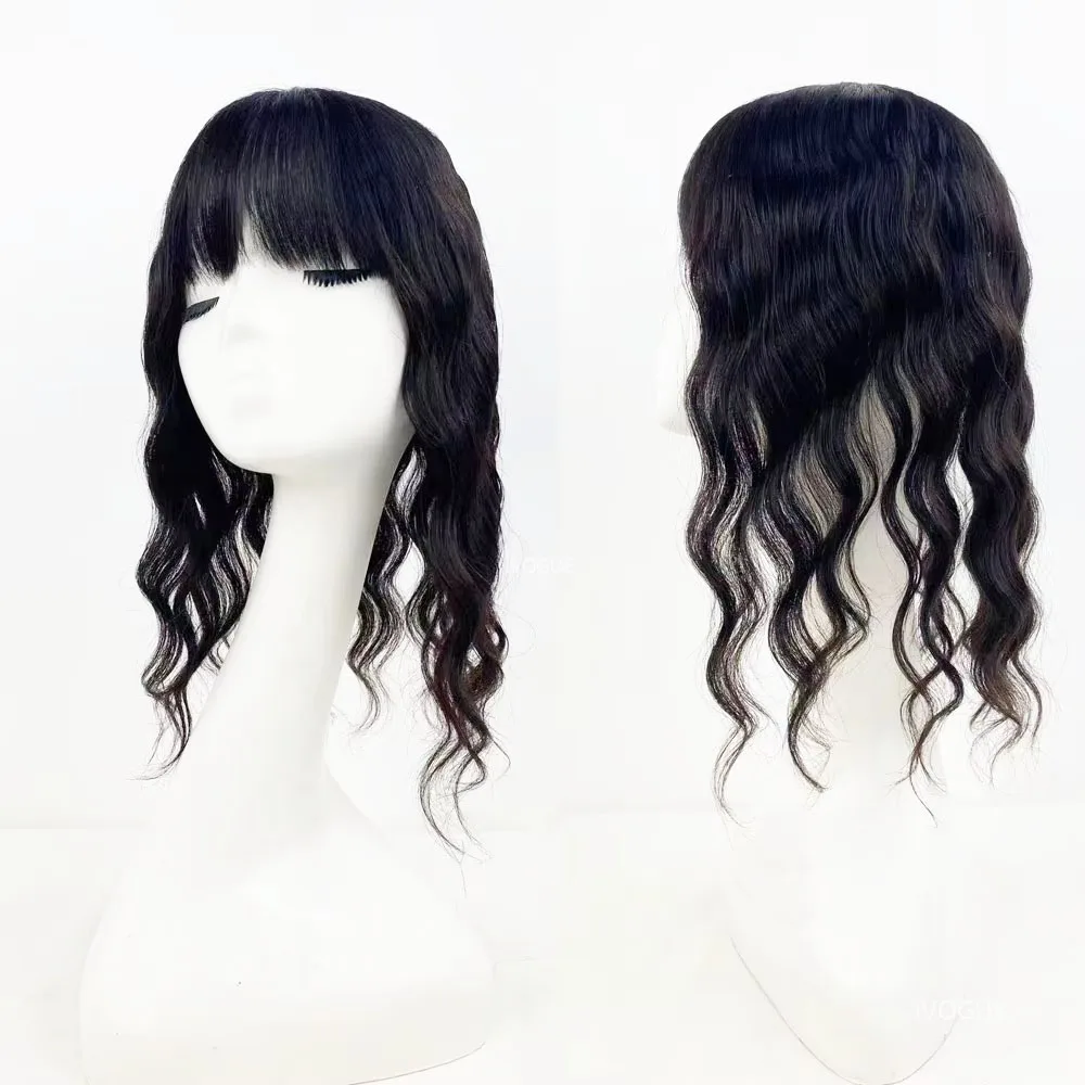 Hair Toppers Curly Human Hair Topper Air Bangs Silk Top Topper Clips In Virgin European Hair Piece Toupee Silk Base for Women 5x5 6x6