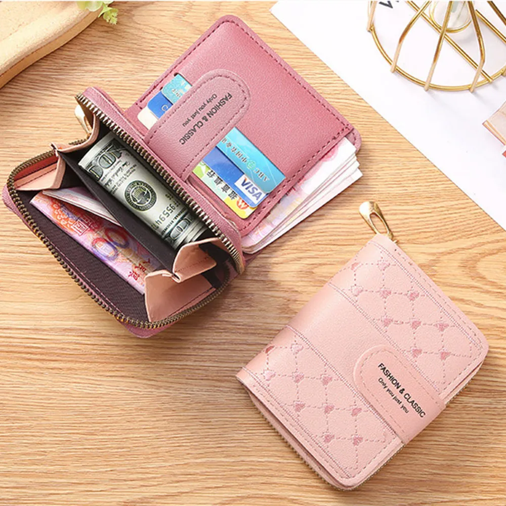 Fashion Lady Wristlet Handbags Short Money Bag Zipper Coin Purse Cards ID Holder Clutch Woman Wallet Burse Notecase Girl Wallets