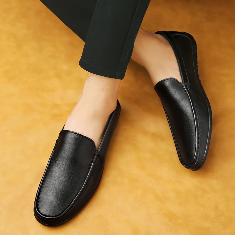 Spring Genuine Leather Men's Loafers Handmade Moccasins Casual Shoes Soft Sole Mens Business Flat Brown Minimalist Leather Shoes leather shoes