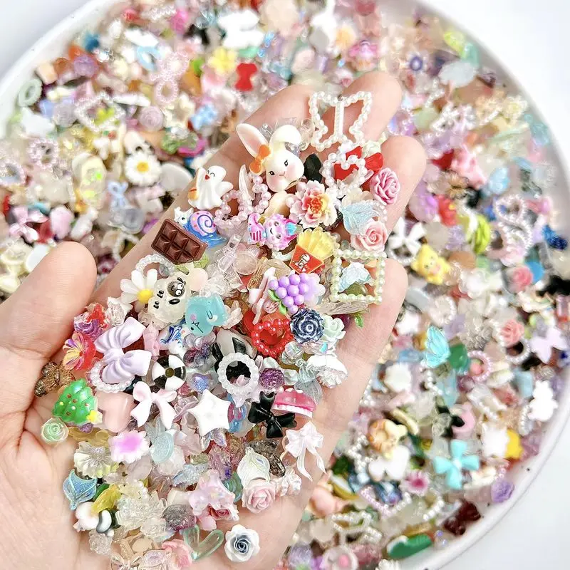 50개 3D 믹스 네일아트 재료 키트 레진 재료 모듬 DIY 네일 장식 액세서리..