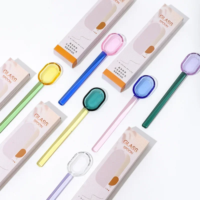 Tea Spoons 1pc Heat Resistant Glass For Dessert Cocktail Milkshake Ice Cream Stirring Rod