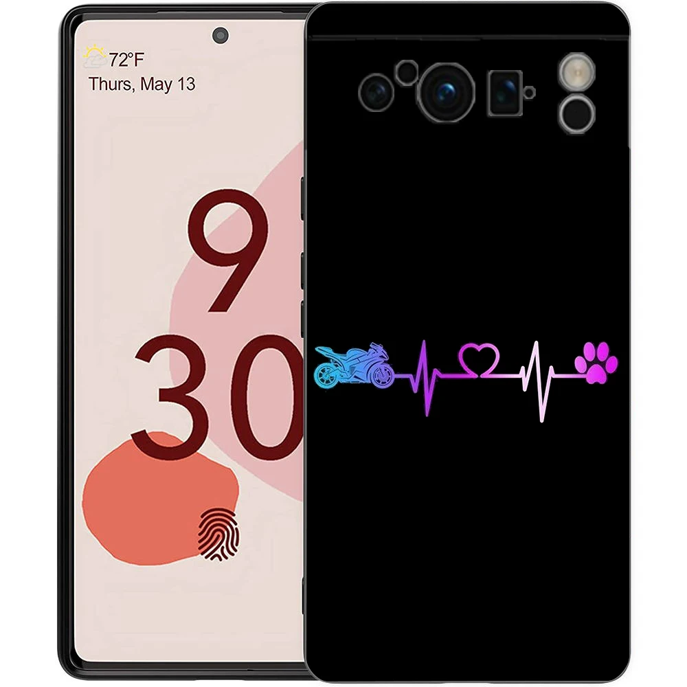 Luxury TPU Phone Case with Motorcycle Heartbeat Design - Black Soft Back Cover