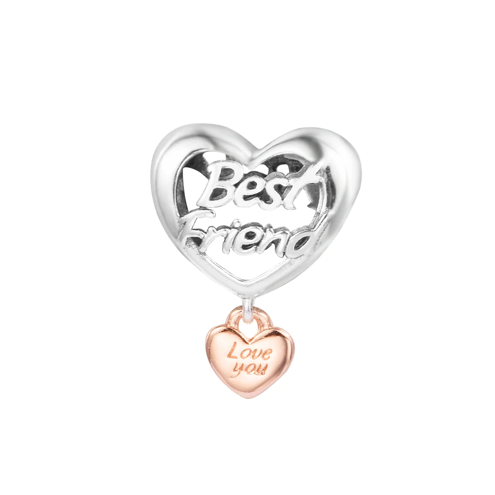 

Подходит для браслетов Pandora Love You сердце с надписью Best Friend, Оригинальное женское украшение