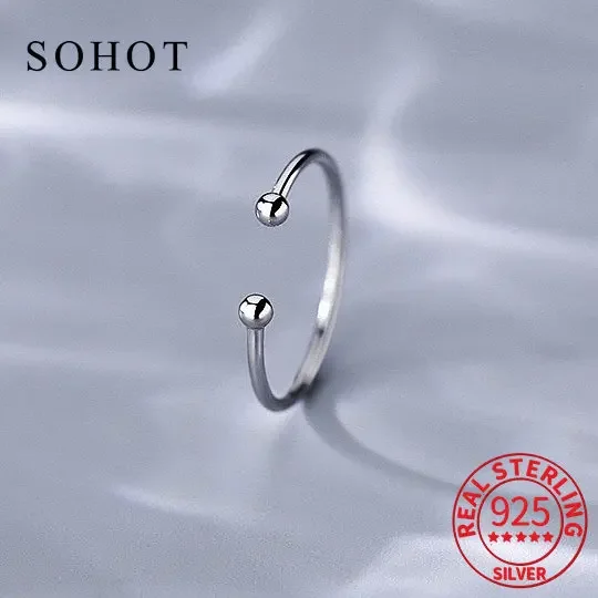 Silver ring 925 sterling silver bead adjustable for fashion women classic fine jewelry minimalist geometric
