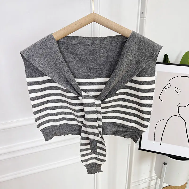 

Spring Summer Air-Conditioned Room Shoulder Sunscreen Shawl Korean Striped Knitted CapeFemale Neck Protection Ice Silk Cloak