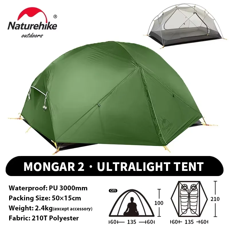 Naturehike Mongar UL 2 テント 2 人バックパッキングテント 20D