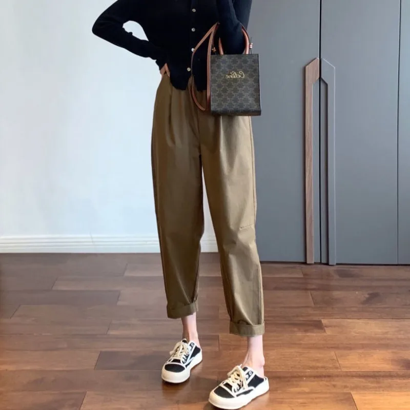 Women Autumn Office Lady High Waist Solid Color Harem Women Clothes Korean Casual Cropped pants